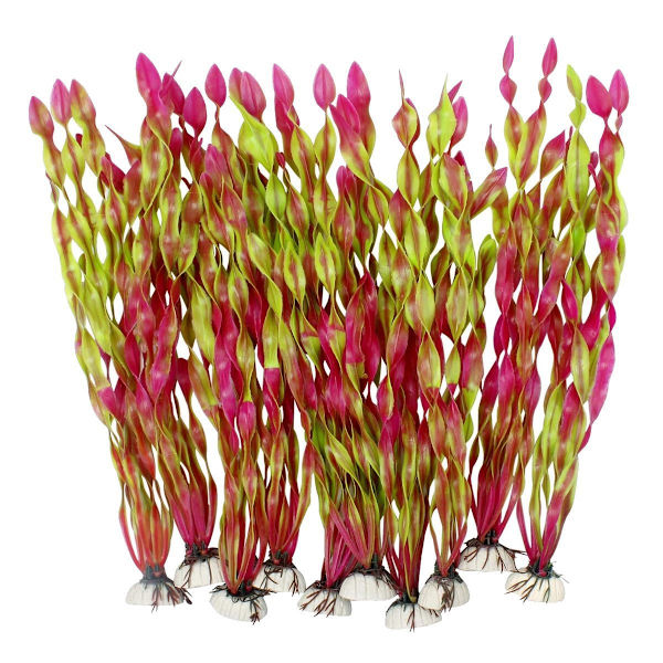 Pakke med 10 kunstige alger akvatiske planter for akvarier plast rosa KLB
