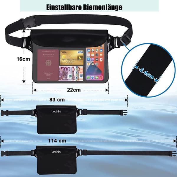 2-pack transparenta vattentäta påsar IP68 mobiltelefonfodral midjeväska KLB