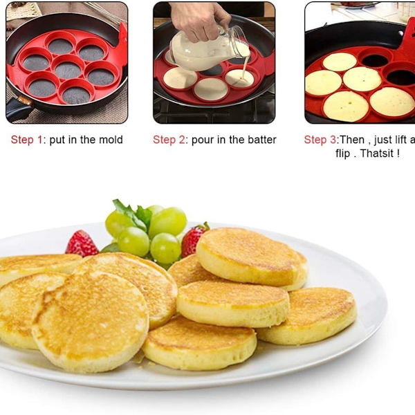 Nonstick silikon eggring pannekakeform, 7 hull kakeform silikon