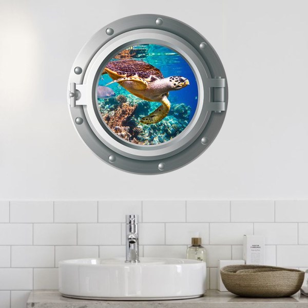 Neliosainen set 3D Sea Life Fish seinätarrat kylpyhuoneeseen, vedenalainen hai seinätaide lastenhuoneeseen, Dolphin Ocean Wall sisustus