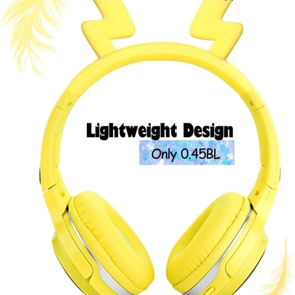 Børns headset gaming headset med mikrofon, LED-lys, Pikachu gul