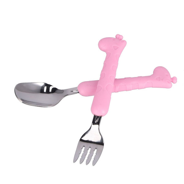 2 stk./sæt gaffel ske 304 rustfrit stål børnebestik pink KLB