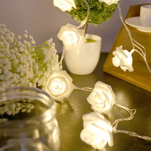 LED-eventyrlys, simulerte roseblomster-eventyrlys, LED-batteribokslys, jul