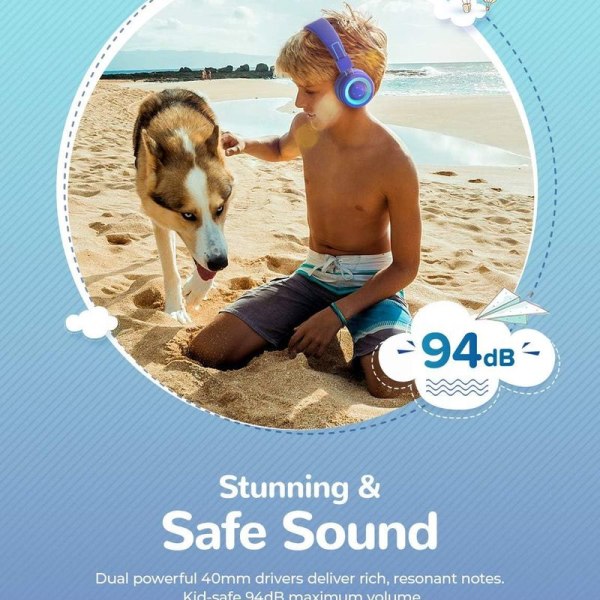 Bluetooth-headset for barn. Barnehodesett med blått