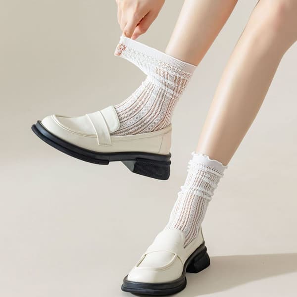 3 par Fashion Solid Hollow Out Bløde Søde Lange Strømper Sort+Hvid+Lilla KLB