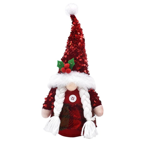 Ansiktsløs julealve håndlaget paljett plysj dukke gnome for kvinner KLB