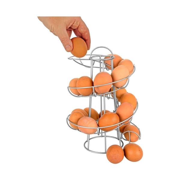 Eggdispenser, spiralformet eggspiraldesign, eggstativ oppbevarer sølv KLB