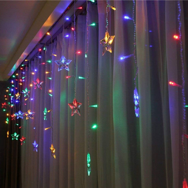 LED-gardinlampor 1,5 m x 0,5 m USB 48 LED-stjärnljus
