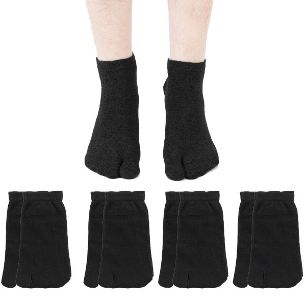 4 paria miesten sukkia, lyhytputki kaksisormeiset sukat, musta KLB