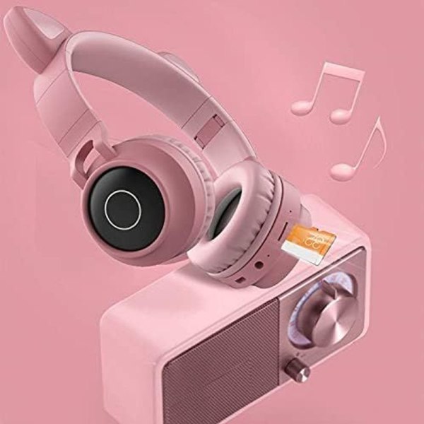 Bluetooth kuulokkeet Kissan korvat LED-valot Langattomat taitettavat Harmaa Pinkki