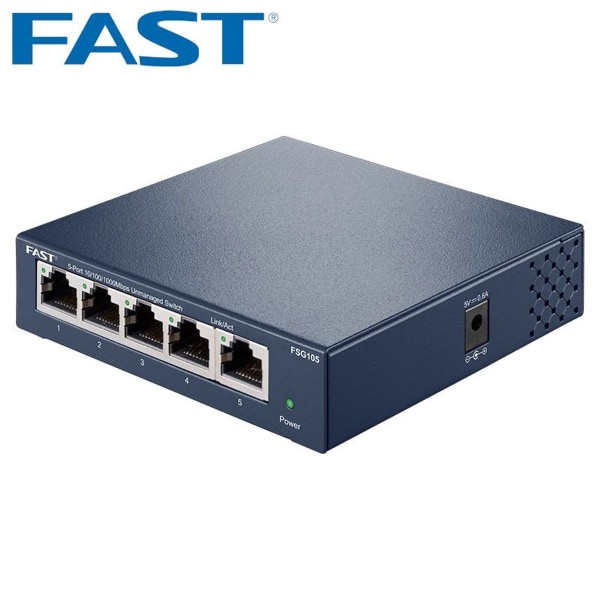 Ethernet-switch, Gigabit 5 RJ45-Metallporter med 10/100/1000 Mbit/s, ideell