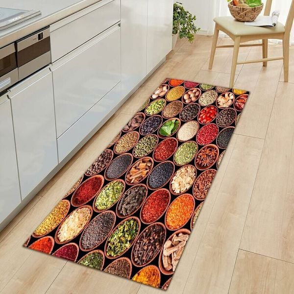 Keittiömatto Mausteet ja astiasarjat Liukumaton keittiömatto Altaassa Liukumaton Imeytyvä Pestävä Lattiamatto Koriste Matto 40 x 120cm KLB