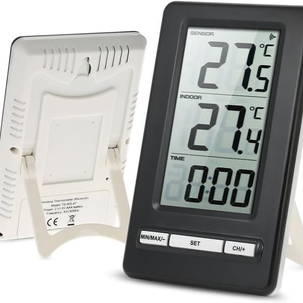 Trådløs digital LCD-termometer for innendørs og utendørs bruk