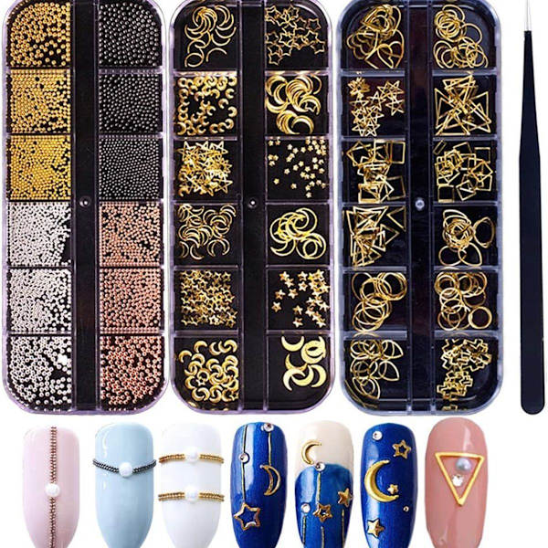 3D Nail Art Metall Charms Stud Örhängen Juveler Dekaler Dekorationer Tillbehör 80 KLB