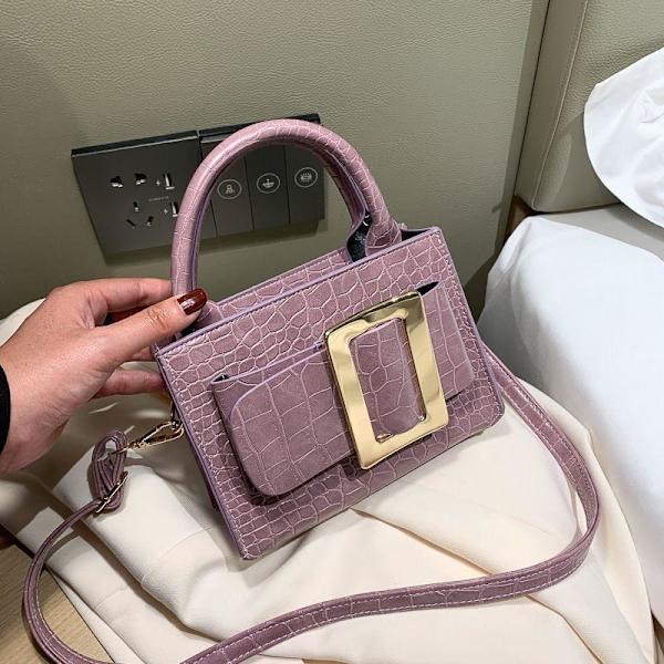 Damväska, liten väska, krokodilmönster, liten fyrkantig axelväska, messengerbag