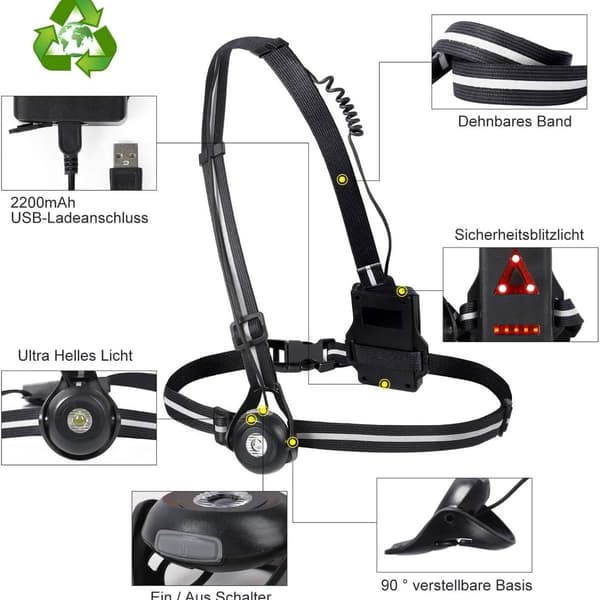 USB-oppladbar LED-løpelys - vanntett - 500
