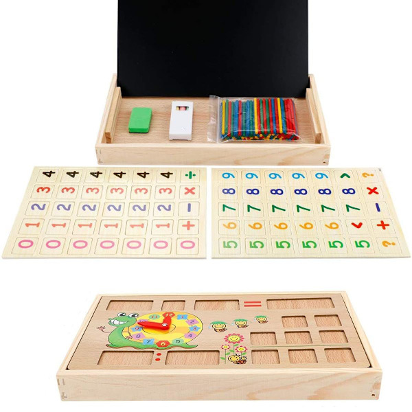 Montessori-matematiikkalelu puusta, oppimislaatikko, numeroiden oppimispeli piirustuksella KLB