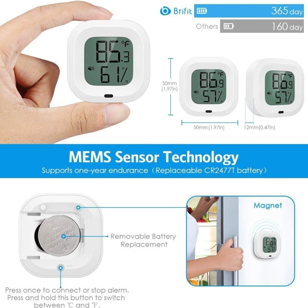 Stykker Bluetooth Hygrometer Termometer, Fugtighed Temperatur Sensor med