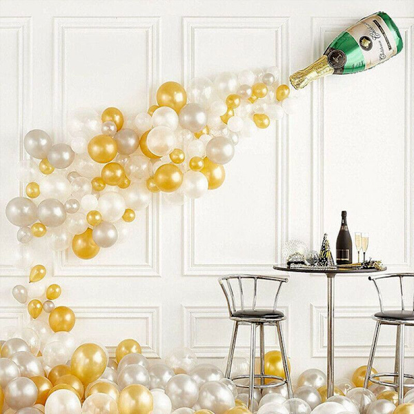 Ballong Garland Ballonbue Sæt 5m Lang 40stk Guld og Hvid