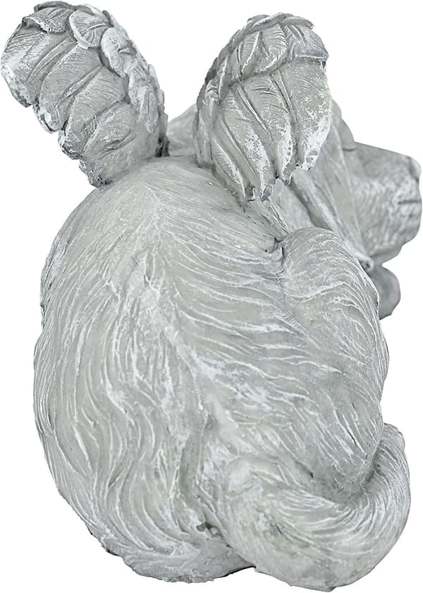 Mindehund Engel Statue Gravsten, 12 cm, Polyresin, Antik Sten
