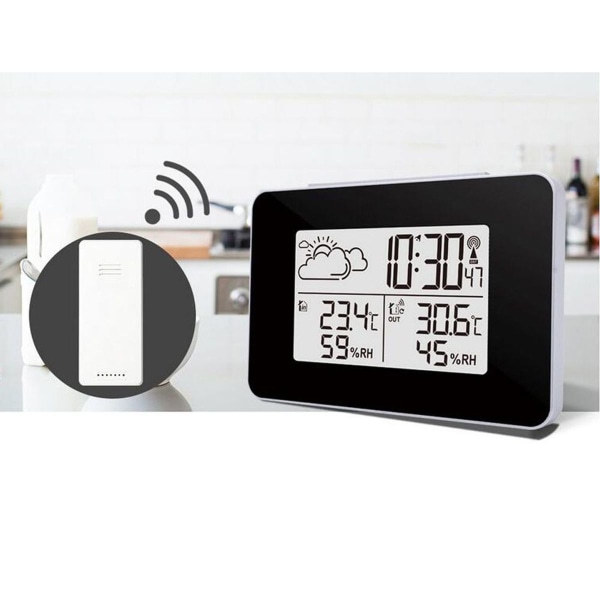 Vejrstation med radio vækkeur, termo/hygrometer og radio udendørs sensor