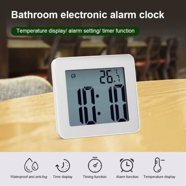Vattentät väggklocka LCD badrumsklocka kök elektronisk väckarklocka