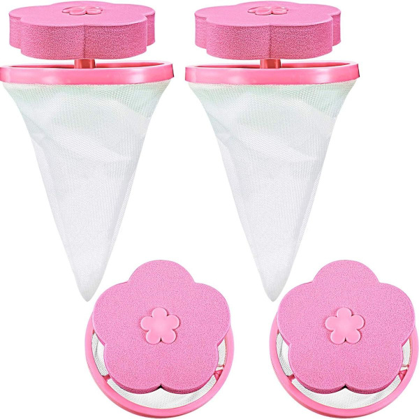 4-pack återanvändbara tvättmaskinsfilter i rosa
