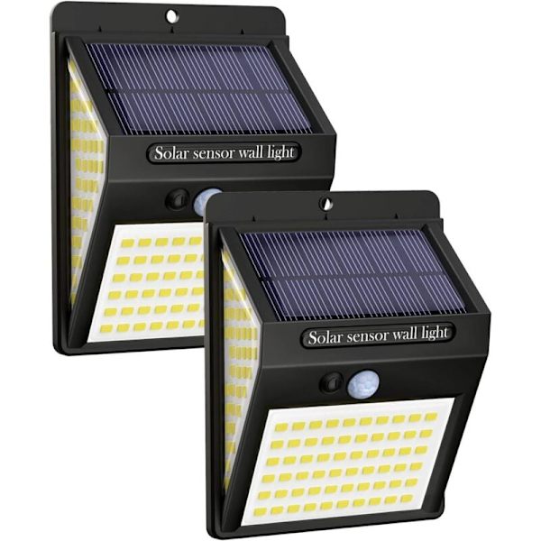 140 LED utomhus solcellslampa 3 belysningslägen, utomhus solcellslampa rörelsesensor, 2-pack KLB