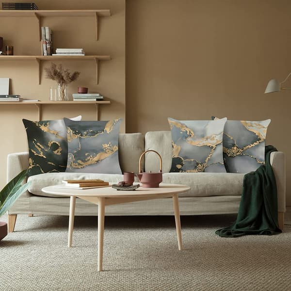 Sæt med 4 pudebetræk Marmor Sort Guld Abstrakt Art Deco Sofa