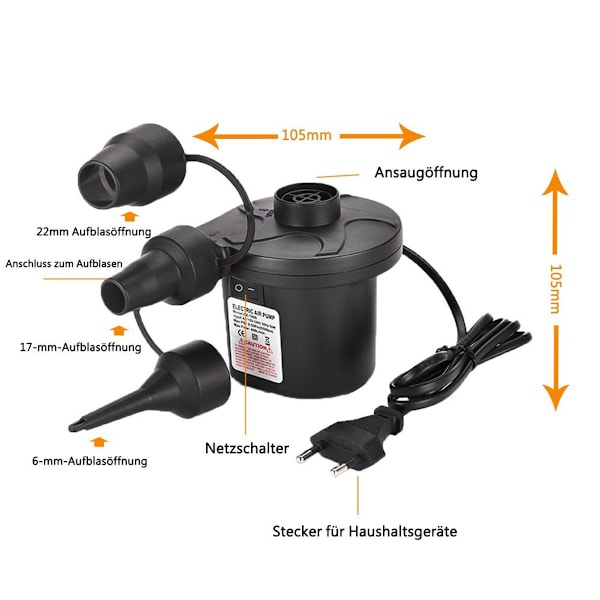 Elektrisk luft pumpe, elektrisk pumpe kompressor til luftmadrasser,