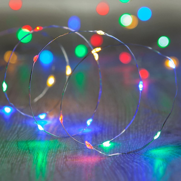 Batteridriven ljusslinga 20 flerfärgade mikro-LED på silverkabel