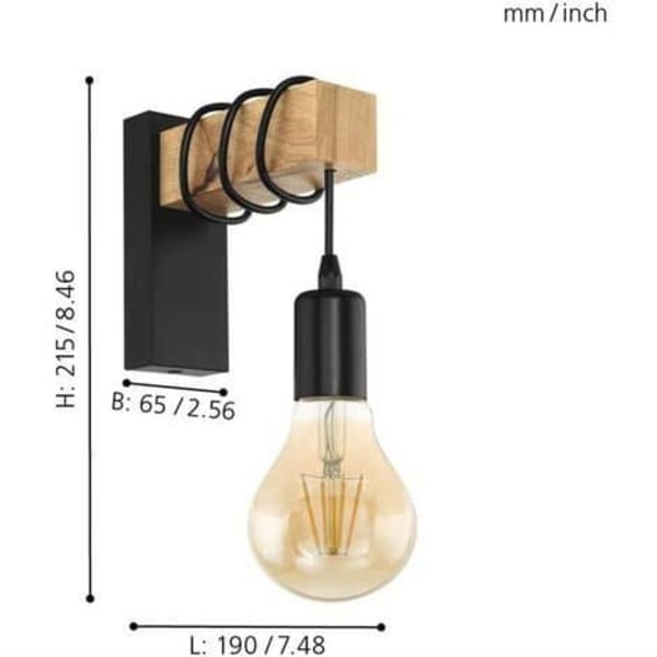 Vägglampa Trävägglampa Svart färg 21.5X6.5X18CM