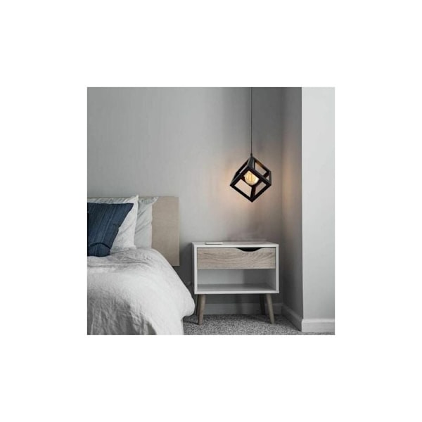 Moderne Pendellampe Kubus Form Lysekrone Geometrisk Stil Metal Loftlampe E27 Loftslampe til Soveværelse Stue Restaurant - 16CM, Sort KLB