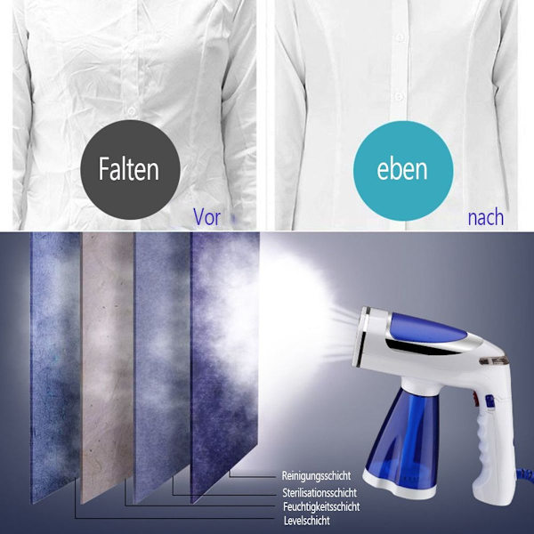 Dampstrykejern for klær, bærbar håndholdt design, 250 ml vanntank KLB