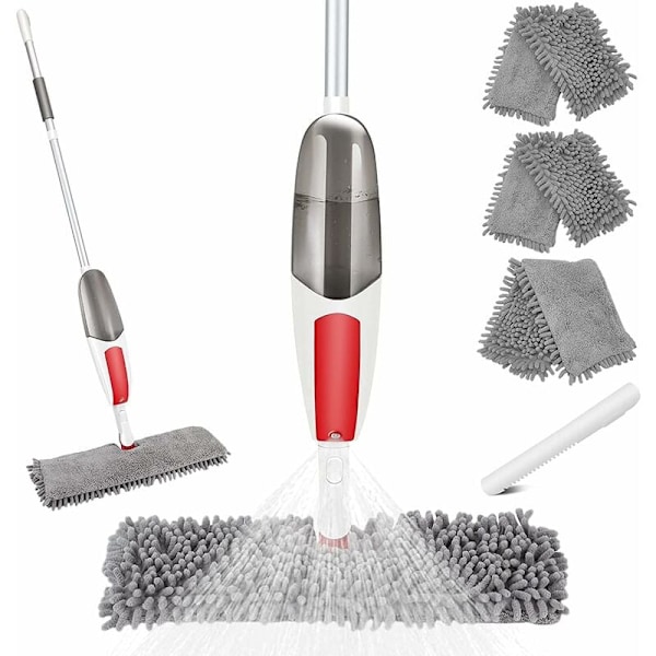 Mop med spray, mikrofiber flatmop med 550 ml tank, 360° rotasjonsspraymop, mopp for gulvrengjøring - 3 pads KLB