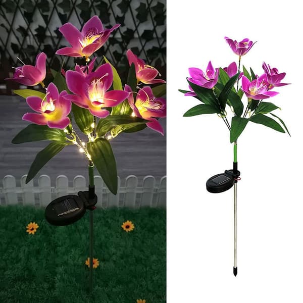2 stk. Solcelledrevne orkidéblomsterlys Havebelysning til jul Lilla