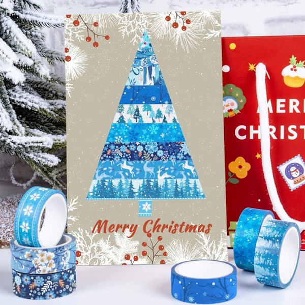 Vintertejpset 10 rullar - Blå och vit juldekorationstejp
