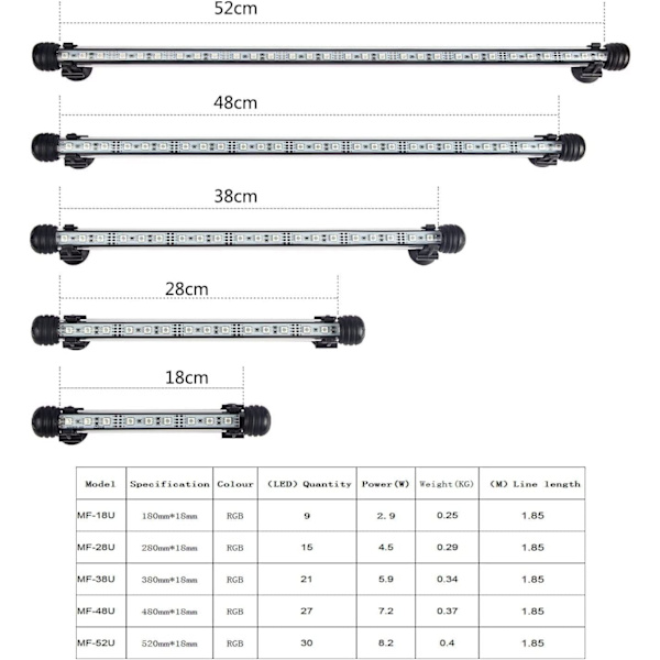LED-akvarielampe, fiskebaksbelysning, energibesparende akvarielampe, 9 LED'er, ingen støj (blå og hvid, 18 cm)