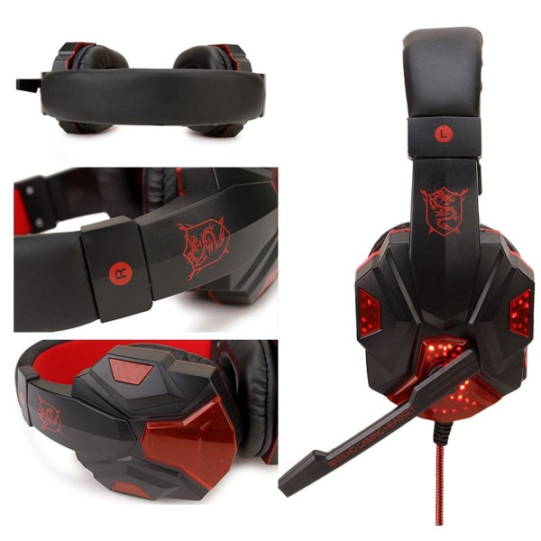 RGB-spelheadset med stereoljud, PC svart och blå