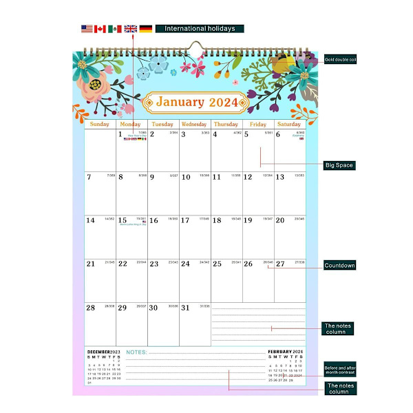 Vægkalender A512\" x 16,9\", jan 2024. jun 2025, lodret