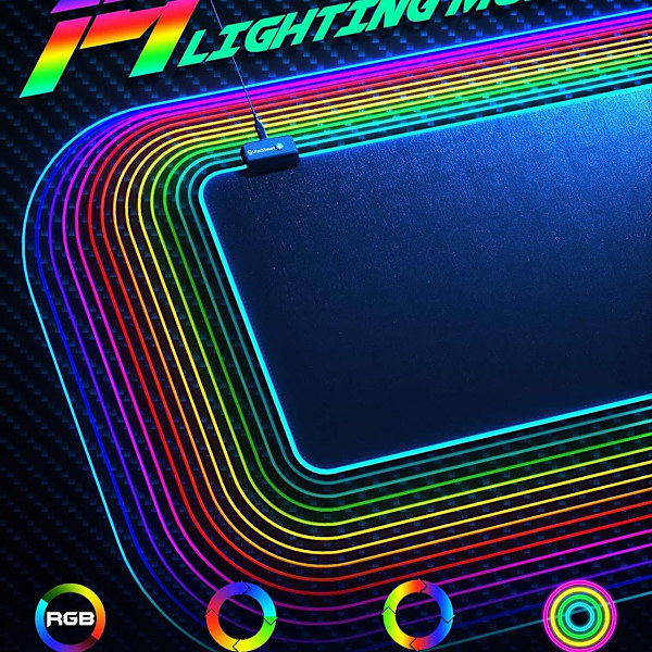RGB Gaming Musemåtte, Stor Udvidet Blød LED Musemåtte med 14
