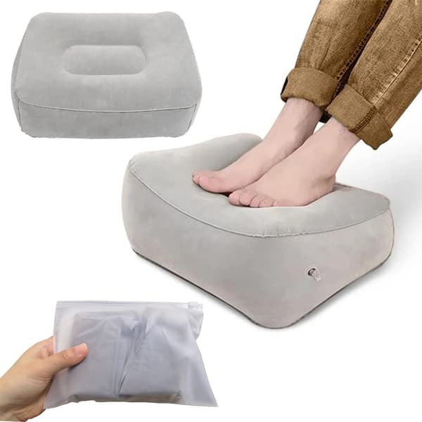 1 Styck Uppblåsbar Resefotstöd Kudde pvc Flockad Grå
