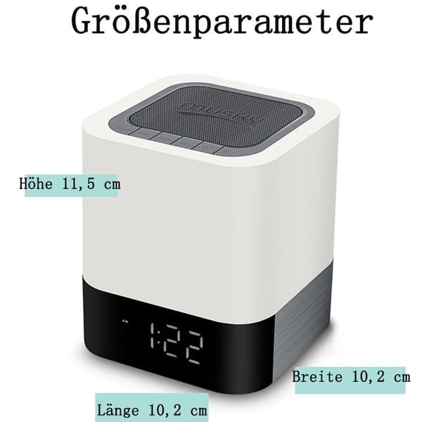 Senglampe med vækkeur, Bluetooth-højttaler, natlys, KLB