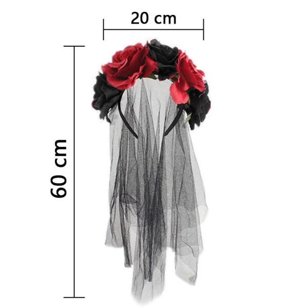 Rose Flower Veil Halloween Kostyme Hodebånd Dag for den Røde + Svart KLB