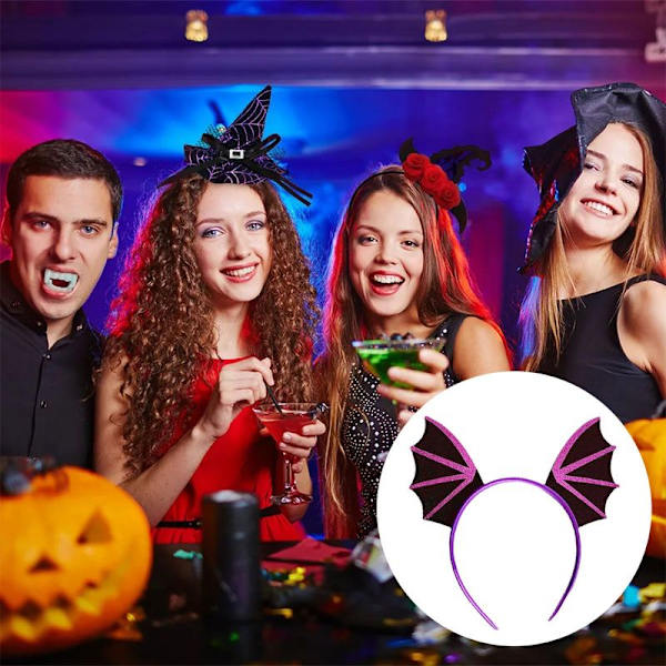 Pakke med 2 kvinners flaggermusvinger pannebånd hårklemme katteøre pannebånd Halloween