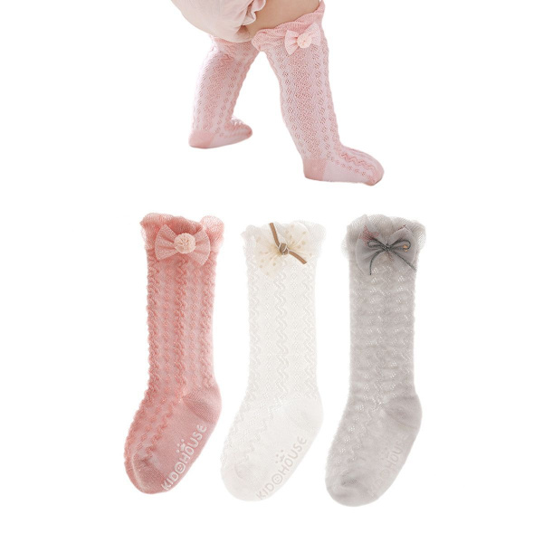 Par Baby Flickor Knähöga Strumpor Småbarn Båge Mesh Långa Strumpor S KLB