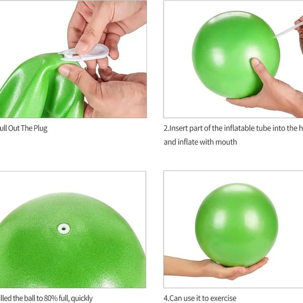 Mjuk Pilatesboll, 23-25 cm liten träningsboll med uppblåsbart sugrör, grå