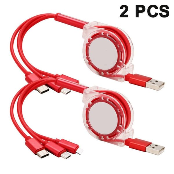 3 in 1 punainen KLB-latauskaapeli Applelle/Androidille/Type-C:lle