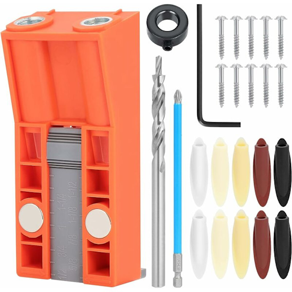 Pocket Hole Jig Set, 15° Snedställningsborr Jig, Snedställningspositioneringsverktyg för träbearbetning Vinkelborrguide KLB