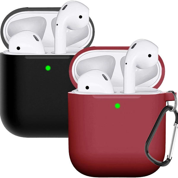 Airpods skal beskyttende etui er kompatibel med sort/vinrød